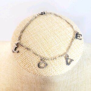 Vtg Marsala Signed 925 Sterling Dainty Love Charm Bracelet